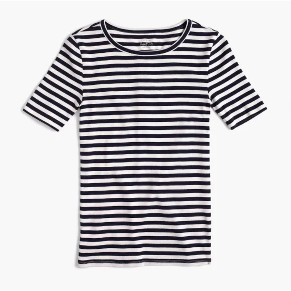 J.Crew Perfect Fit Navy White Striped Cotton Short Sleeve T-Shirt Womens Small
